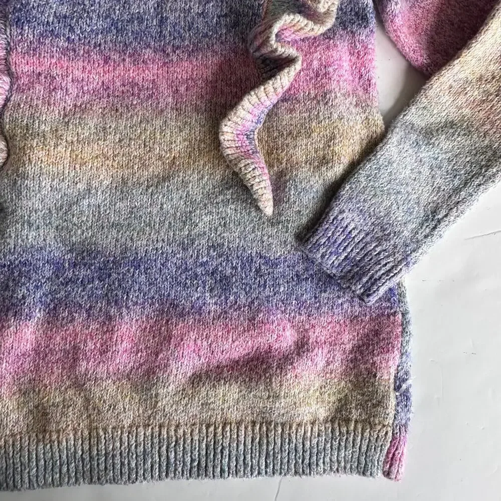 Tucker + Tate Rainbow Stripe Ruffle Shoulder Sweater - Size 6